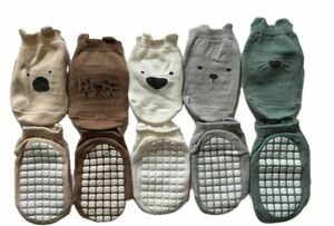 【新品未使用】ベビーソックス 1-2y 5足セット 滑り止め付き くすみカラー 靴下 子供