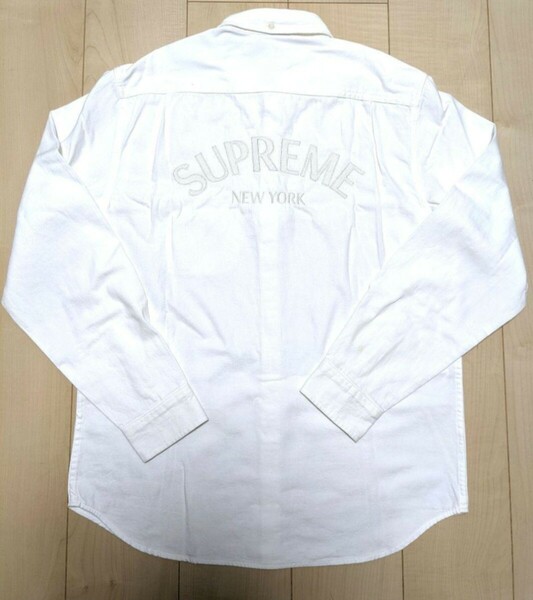 17ss supreme denim shirt シャツ 長袖 刺繍 ホワイト S ロゴ　