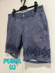 ◆PUMAプーマゴルフ◆ハーフパンツ◆82（L）◆ネイビー◆ボタニカル柄◆スウェット◆