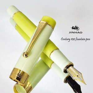 ◆●万年筆【JINHAO/ジンハオ】Century 100 グリーンレモン イエロー 太軸 アクリル軸 両用式 滑らかな書き味 Ｆ 細字 新品 1円～/JH165YW