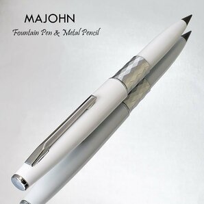 ◆●多機能【MAJOHN】N102 万年筆+メタル ペンシル 削らずに書き続けられる金属鉛筆 ホワイト F細字 ペンケース・替え芯2本付 新品/MN102WHの画像3