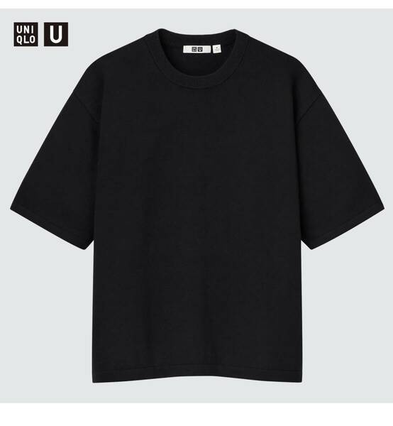 UNIQLO★ハイツイストコットンクルーネックセーター（5分袖)ブラック黒半袖TシャツMサイズ