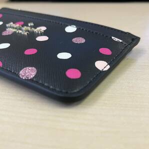 【TS0416】ケイトスペード kate spade NEW YORK カードケース パスケース コインケース 小銭入れ ブラック 水玉 ピンクの画像3