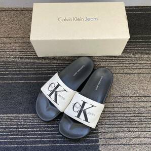 【TS0416】 Calvin Klein カルバンクライン サンダル CHANTAL CANVAS 白 黒 23.5cm 未使用品？ 箱付きの画像1