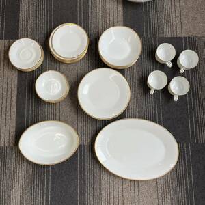 【T0424】ノリタケ Noritake 洋食器 食器 小皿 プレート 大皿 小皿 カップ ソーサー ゴールドライン ホワイト 白 セット まとめ