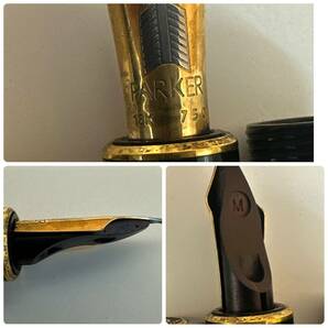【TM0429】PARKER パーカー デュオフォールド 万年筆 ペン先18K 750 木製ケース付 ゴールド × ブラックカラー 筆記用具 文房具の画像7