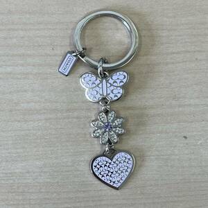 [TS0423]COACH Coach key holder key ring charm silver color purple butterfly flower Heart 