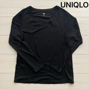 ユニクロ スーピマコットンモダール Vネック 長袖Tシャツ VネックT ロンT カットソー　黒 XL