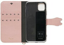 在庫処分 Natural design　iPhone11 (6.1インチ) 手帳型 ケース 猫 Cocotte ピンクベージュ 高品質PUレザー ストラップ付属 スタンド機能_画像3