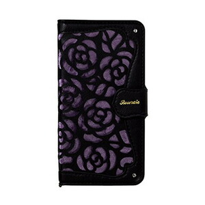 NATURAL design iPhoneX iPhoneXs (5.8インチ) 手帳型 ケース La Roseraie Black x Purple PUレザー ハンドストラップ付 iP8-Rose06