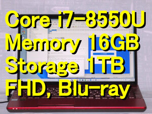 送料無料 LIFEBOOK Core i7-8550U メモリ16GB SSD起動 HDD 1TB(1000GB) (Windows 11/FHD/Blu-ray/Webカメラ/ハイレゾ/Office/ChatGPT/AI)