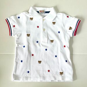 MIKIHOUSE ミキハウス プチ プッチー 襟付き 半袖 Tシャツ ポロシャツ くま ベア 星 ホワイト 白 刺繍 100