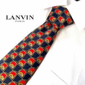 美品 90's LANVIN ランバン シルク 絹 ネクタイ フランス製 花柄 ネイビー ヴィンテージ ブランドネクタイ ビジネス フォーマル カジュアル