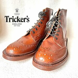 未使用 トリッカーズ Tricker's ブーツ 6.5 Fit5 24.5cm-25cm メンズ モールトン ストウ ウィングチップ ブラウン カントリーブーツ 本革 