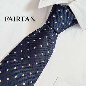 美品 FAIRFAX フェアファクス JAQUES HENRI シルク ネクタイ 絹 100% 日本製 紳士 ビジネス フォーマル カジュアル ドット柄 ネイビー