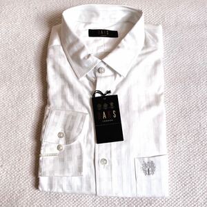 未使用 DAKS LONDON ダックス ロンドン 白 長袖シャツ ワイシャツ 綿 日本製 Lサイズ チェック柄 メンズ ビジネス カジュアル フォーマル
