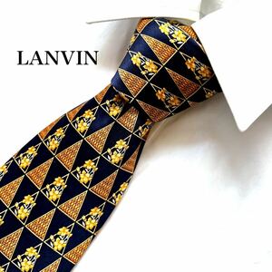 美品 LANVIN ランバン シルク 絹 100% ネクタイ フランス製 花柄 ビジネス カジュアル フォーマル ネイビー ブランドネクタイ ヴィンテージ