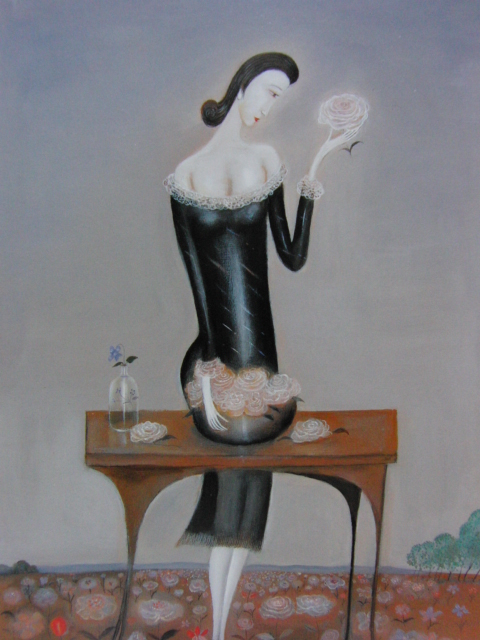 Shinichi Saito, Dame en dentelle, Livres d'art rares et peintures encadrées, Encadré dans un nouveau cadre japonais, En bonne condition, peintre japonais, Peinture, Peinture à l'huile, Portraits