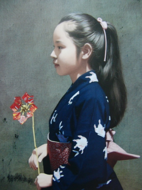 Yoshio Shimizu, Vent dansant, Livres d'art rares et peintures encadrées, Encadré dans un nouveau cadre japonais, En bonne condition, peintre japonais, Peinture, Peinture à l'huile, Portraits