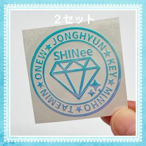 2点まとめ売り/ブルー系オーロラ丸ロゴ/SHINee シャイニー ステッカー スマホ パソコン等に