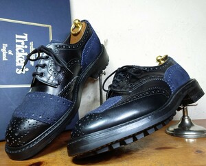 【極美品/送料無料】英国製 Tricker's/トリッカーズ M7686 バイカー ウィングチップ UK7 Fit.5 25.5cm相応 ブラック/バートン cheaney