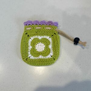 ハンドメイド モチーフ編み かぎ編み 巾着袋
