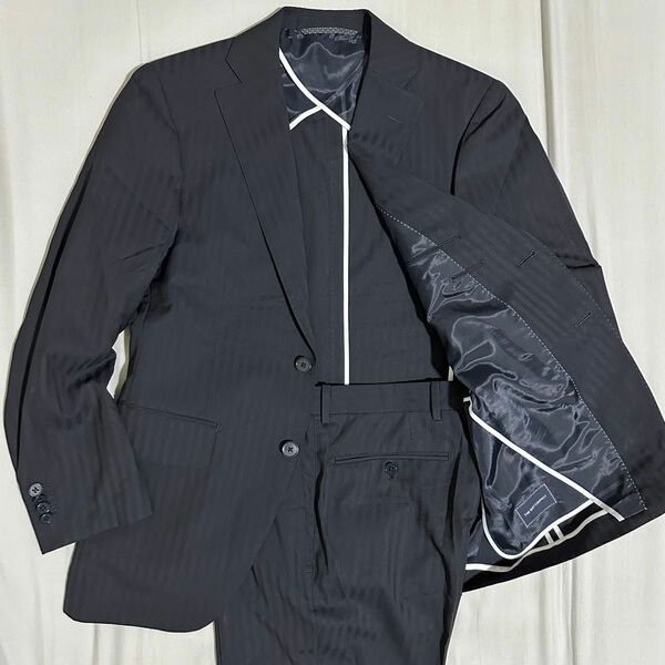 THE SUIT COMPANY スーツカンパニー　セットアップ　涼感　サマージャケット　ブラック　黒　ストライプ　メンズ　M