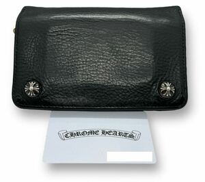 【鑑定済】クロムハーツ 1zip Walletウォレット クロスボタン シルバー レザー ブラック 二つ折り財布 CHROME HEARTS