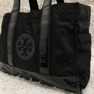 1円 美品 TORY BURCH トリーバーチ エラ トートバッグ 大容量 エナメル ナイロン ブラック黒 A4 ビジネス レディース メンズ