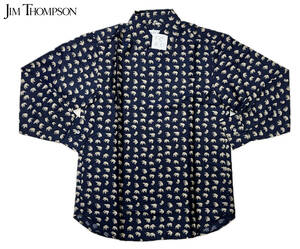 * new goods JIM THOMPSON Jim Thompson silk 100% Elephant total pattern long sleeve silk shirt dark navy SS