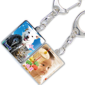 Art hand Auction Photo Keychain Metal Plate Square Double-sided Printing Name Pet Children Dog Cat Original Custom Made, accessories, key ring, others