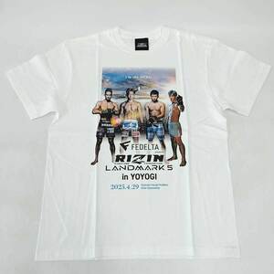 【中古・未使用品】RIZIN ライジン ランドマーク5 Tシャツ 牛久絢太郎 朝倉未来 斎藤裕 平本蓮 L ホワイト メンズ 格闘技