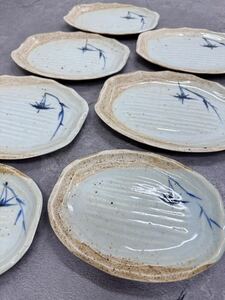 KCK253 和食器 ７枚セット 陶器 刺身皿 銘々皿 大皿 プレート皿 染付