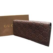 GUCCI グッチ 233154 シマ レザー 長財布 ブラウン系 未使用_画像1