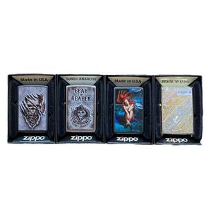 ZIPPO ジッポー オイルライター USA製品 人魚 ドクロ マット シルバーなど 4点セット 着火×