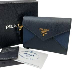 PRADA プラダ パスケース カード入れ サフィアーノレザー ネイビー系 バイカラー 1MV204