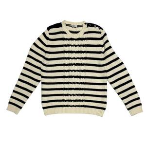 1円モンクレール MAGLIONE TRICOT GIROCOLLO ボーダー 肩ボタン ニット セーター 長袖 コットン 黒×白 B20919011200 メンズ XXL