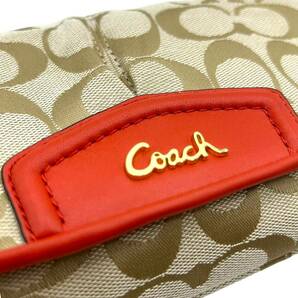 COACH コーチ シグネチャー ベージュ×オレンジ ハンドバッグの画像3