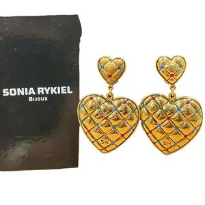 SONIA RYKIEL ソニアリキエル ハート ラインストーン カラフル SR ロゴ イヤリング ゴールド アクセサリー