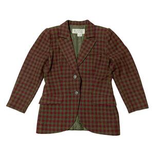 GUCCI Gucci tailored jacket check pattern khaki × bordeaux series wool 100% lady's size 40