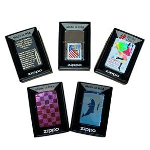 ZIPPO ジッポー シルバー ピンク ブルー ホワイト イルカ USA など 5点セット 着火確認×の画像1