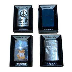 ZIPPO ジッポー シルバー ブルー 死神 ピースマーク など 4点 セット 着火確認×