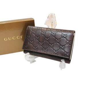 GUCCI グッチ 三つ折り財布 263114 シマライン レザー ダークブラウン系