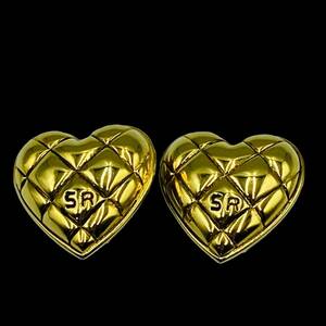  Sonia Rykiel SONIA RYKIEL Logo quilting Heart design Gold earrings Vintage 