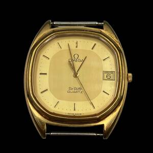 オメガ デビル メンズ腕時計 クォーツ デイト スクエア ゴールドカラー文字盤 SS 1332 フェイスのみ 稼働品