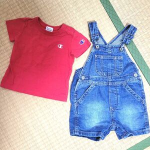 キッズ服セット GAP デニムオーバーオール ハーフパンツ サロペット チャンピオン Champion 半袖Tシャツ ティーシャツ