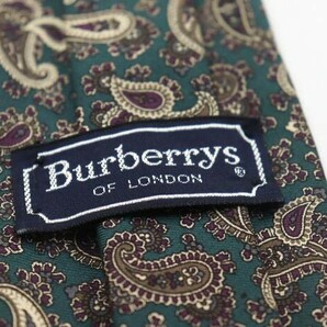 バーバリーズ シルク 総柄 ペイズリー 幾何学模様 アメリカ製 ブランド ネクタイ メンズ グリーン 美品 Burberrysの画像4