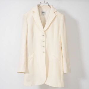 4-ZC095 アルマーニコレツォーニ ARMANI COLLEZIONI 高級ライン シルク混 ホワイト ロング丈 ジャケット ホワイト 42 レディース