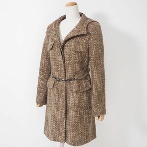 4-TD015 エス マックスマーラ 'S Max Mara ヴァージンウール コート フード付 チェーンベルト ブラウン系 38 レディース