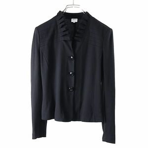 3-ZI025 アルマーニコレツィオーニ ARMANI COLLEZIONI フリル ストレッチ ジャケット ブラック 44 レディース